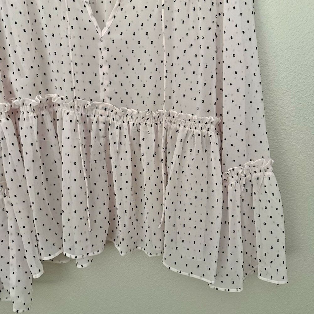 LIBBY EDELMAN | Sheer Ruffle Sleeve Blouse Polka Dot Blush Pink Black | Size XL - Picture 4 of 6